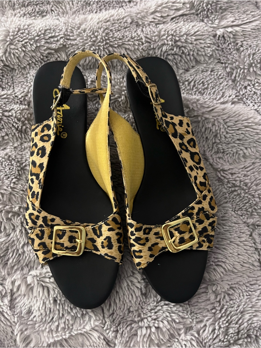 Annie Leopard Print Slingback Heels with Gold Buckles